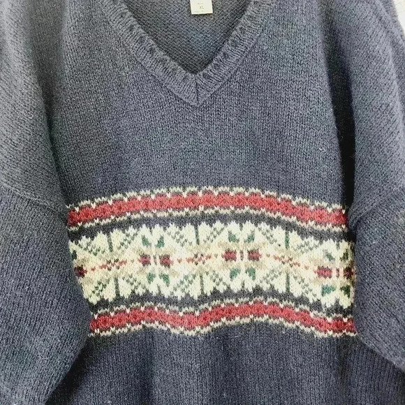 Woolrich Wool Aztec V neck Pullover Men's XL Sweater Navy Blue 9205 - Picture 3 of 8